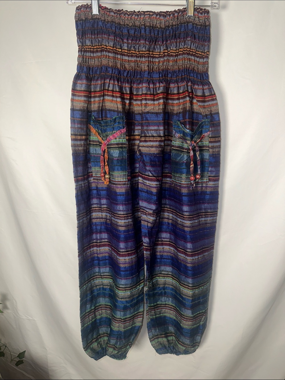 Boho Stripe Elastic-Waist women’s Pants in Blue